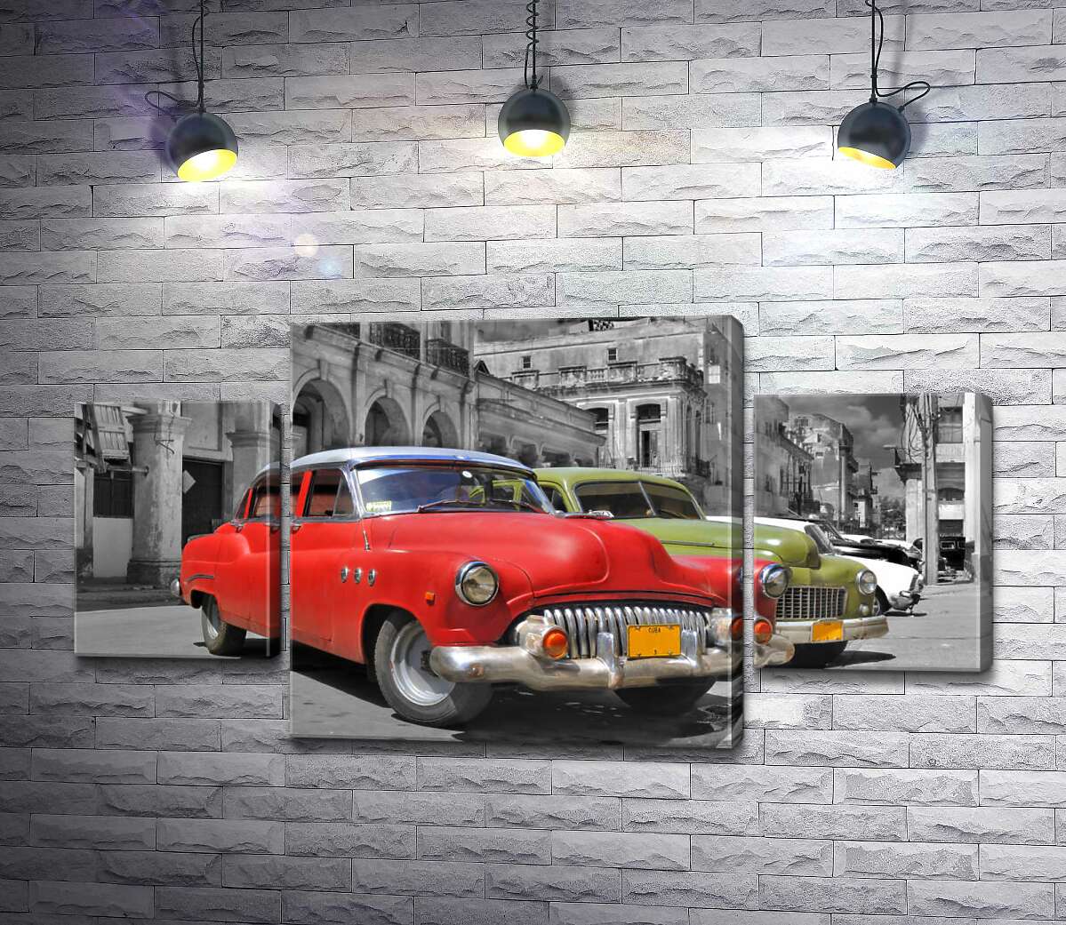 модульна картина Червона модель автомобіля Chevrolet 1952 року на старовинній вулиці Куби (Модуль №5)