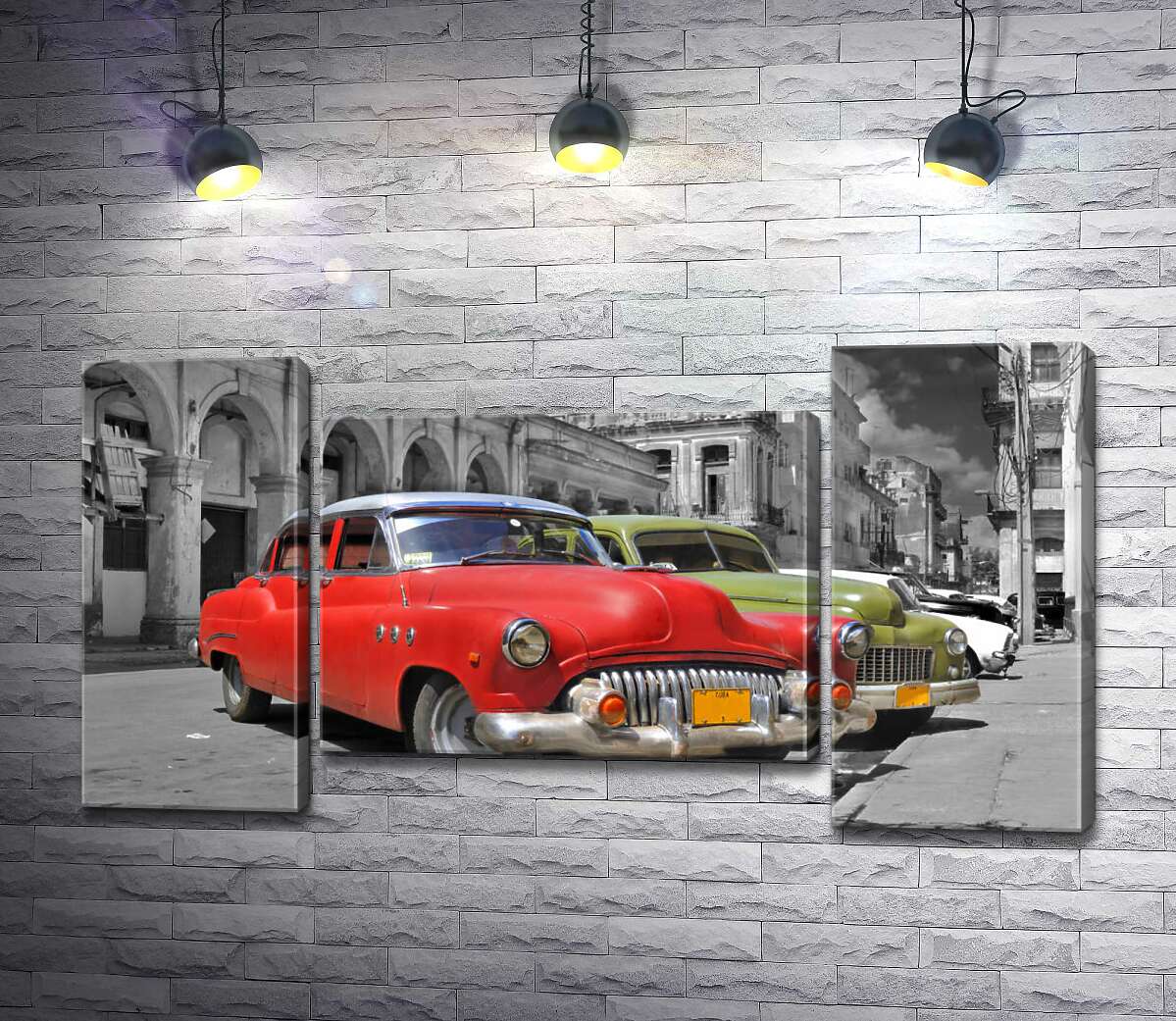 модульна картина Червона модель автомобіля Chevrolet 1952 року на старовинній вулиці Куби (Модуль №11)