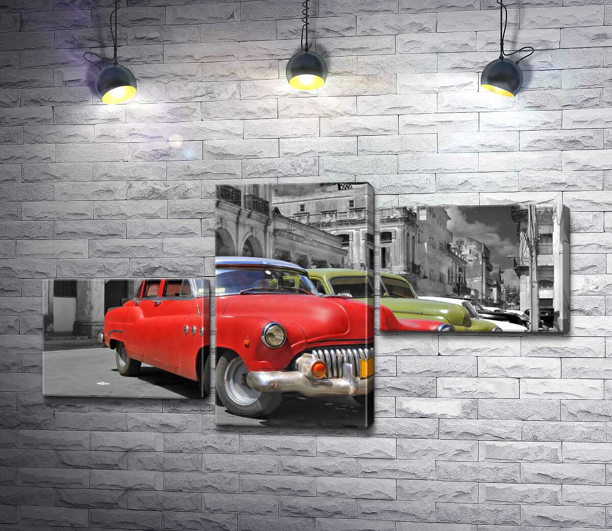 модульная картина Красная модель автомобиля Chevrolet 1952 года на старинной улице Кубы (Модуль №12)