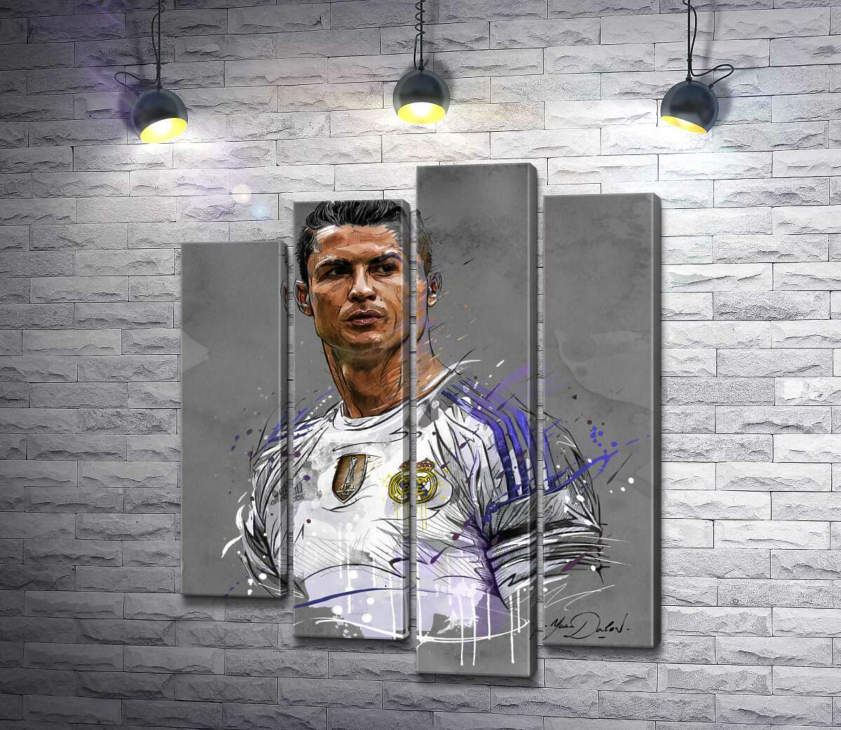 модульная картина Футболист "Реал Мадрида" (Real Madrid) Криштиану Роналду (Cristiano Ronaldo) смотрит вдаль (Модуль №3)