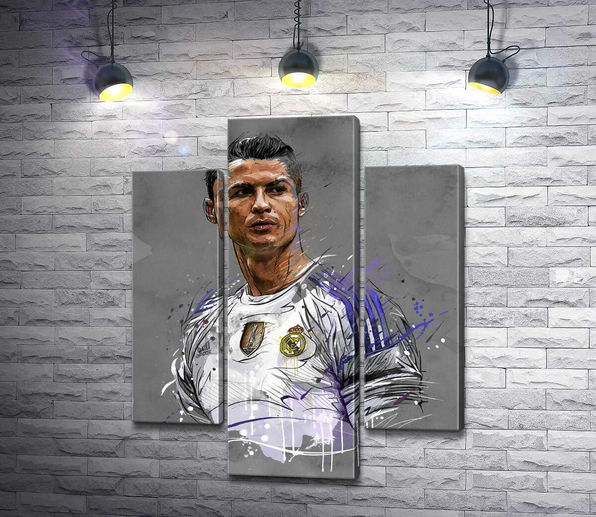 модульная картина Футболист "Реал Мадрида" (Real Madrid) Криштиану Роналду (Cristiano Ronaldo) смотрит вдаль (Модуль №10)