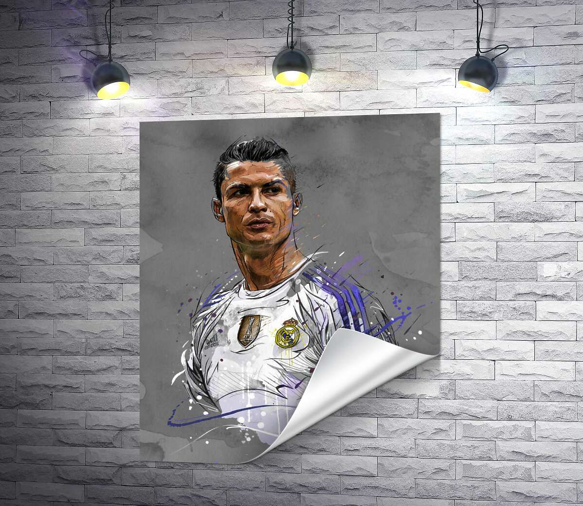 печать Футболист "Реал Мадрида" (Real Madrid) Криштиану Роналду (Cristiano Ronaldo) смотрит вдаль