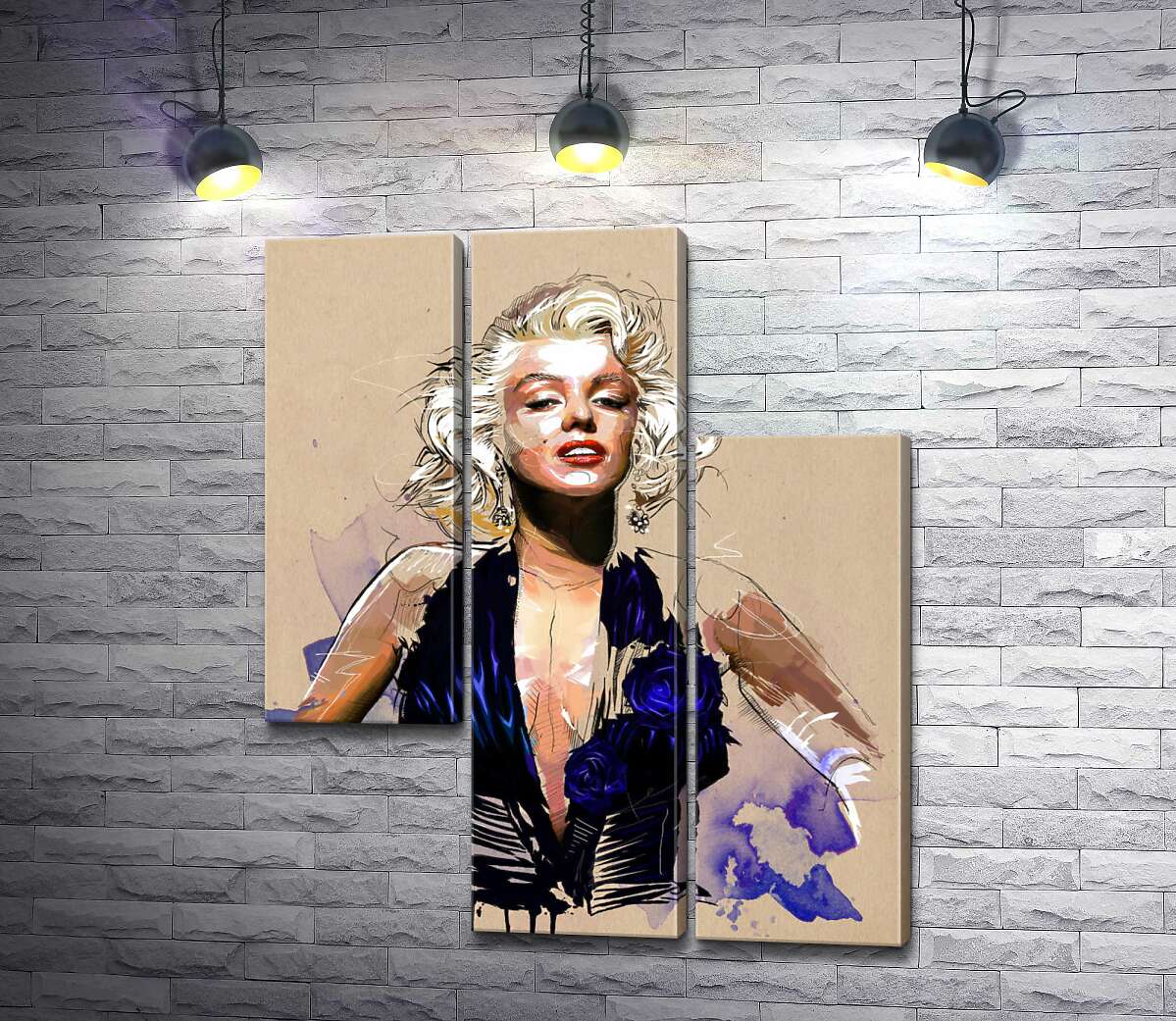 модульна картина Зухвалий образ Мерілін Монро (Marilyn Monroe) у відкритій синій сукні (Модуль №13)
