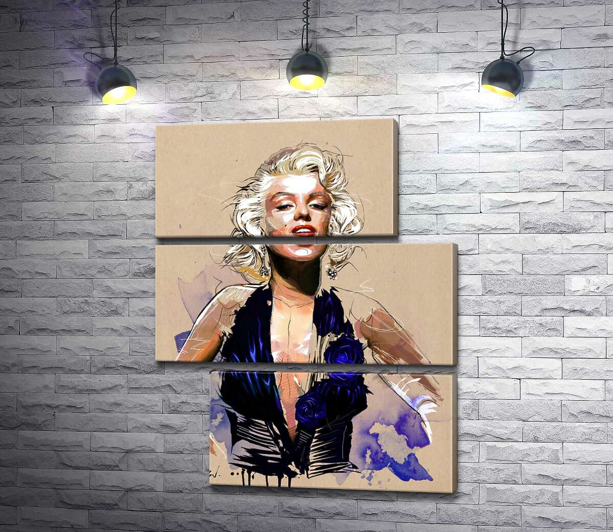модульна картина Зухвалий образ Мерілін Монро (Marilyn Monroe) у відкритій синій сукні (Модуль №16)
