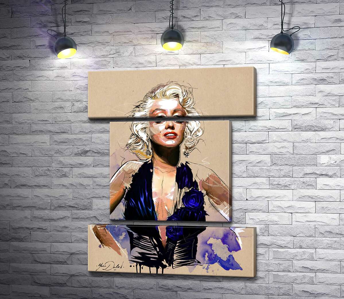 модульна картина Зухвалий образ Мерілін Монро (Marilyn Monroe) у відкритій синій сукні (Модуль №18)