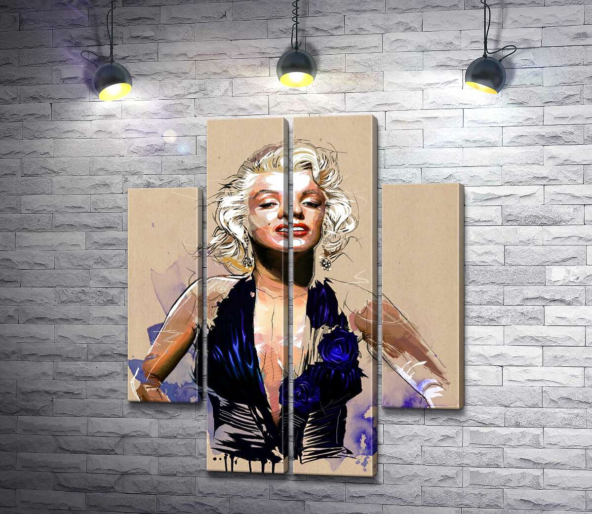 модульна картина Зухвалий образ Мерілін Монро (Marilyn Monroe) у відкритій синій сукні (Модуль №20)