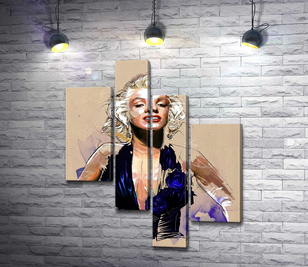 модульна картина Зухвалий образ Мерілін Монро (Marilyn Monroe) у відкритій синій сукні (Модуль №21)