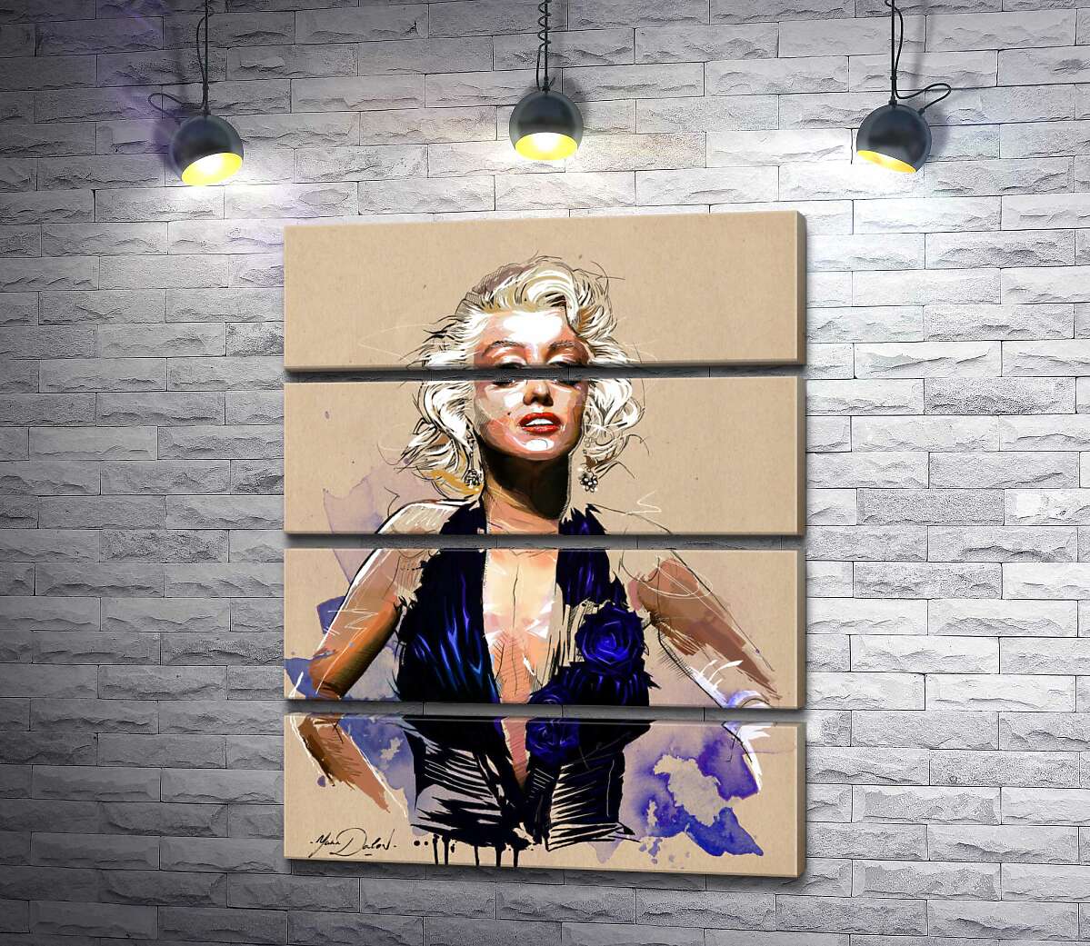 модульна картина Зухвалий образ Мерілін Монро (Marilyn Monroe) у відкритій синій сукні (Модуль №22)