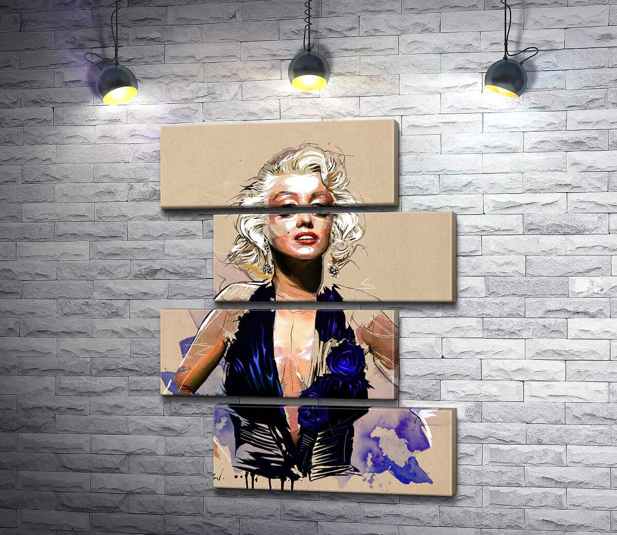 модульна картина Зухвалий образ Мерілін Монро (Marilyn Monroe) у відкритій синій сукні (Модуль №23)