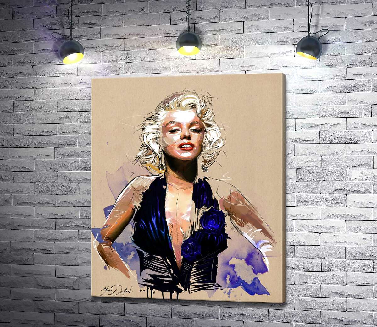 картина Вызывающий образ Мэрилин Монро (Marilyn Monroe) в открытом синем платье