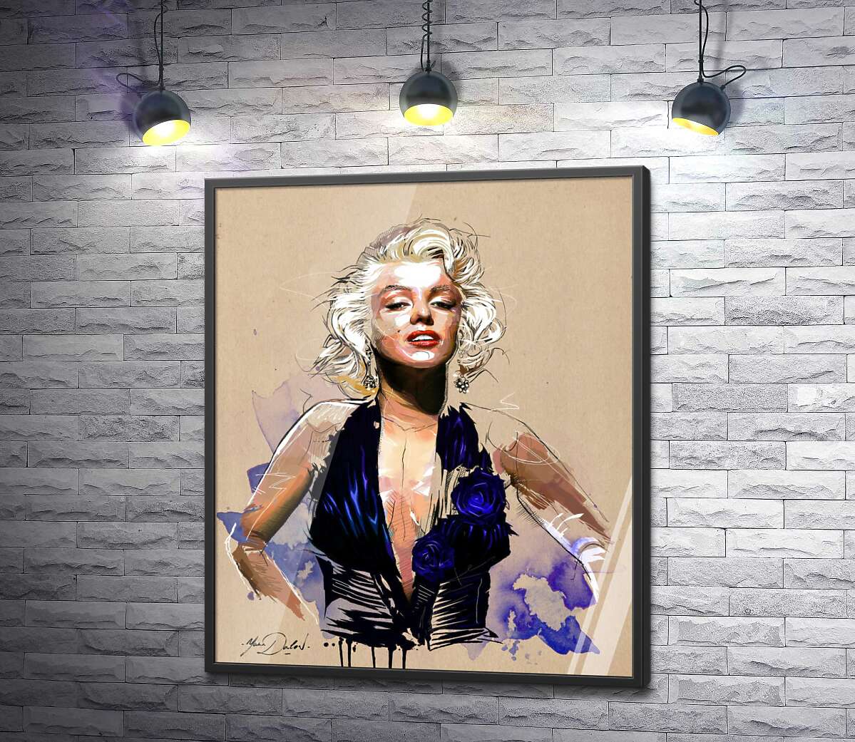 постер Зухвалий образ Мерілін Монро (Marilyn Monroe) у відкритій синій сукні