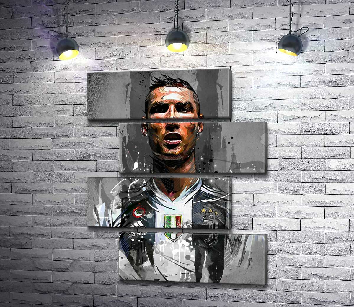 модульная картина Легендарный футболист Криштиану Роналду (Cristiano Ronaldo) в азарте игры (Модуль №23)