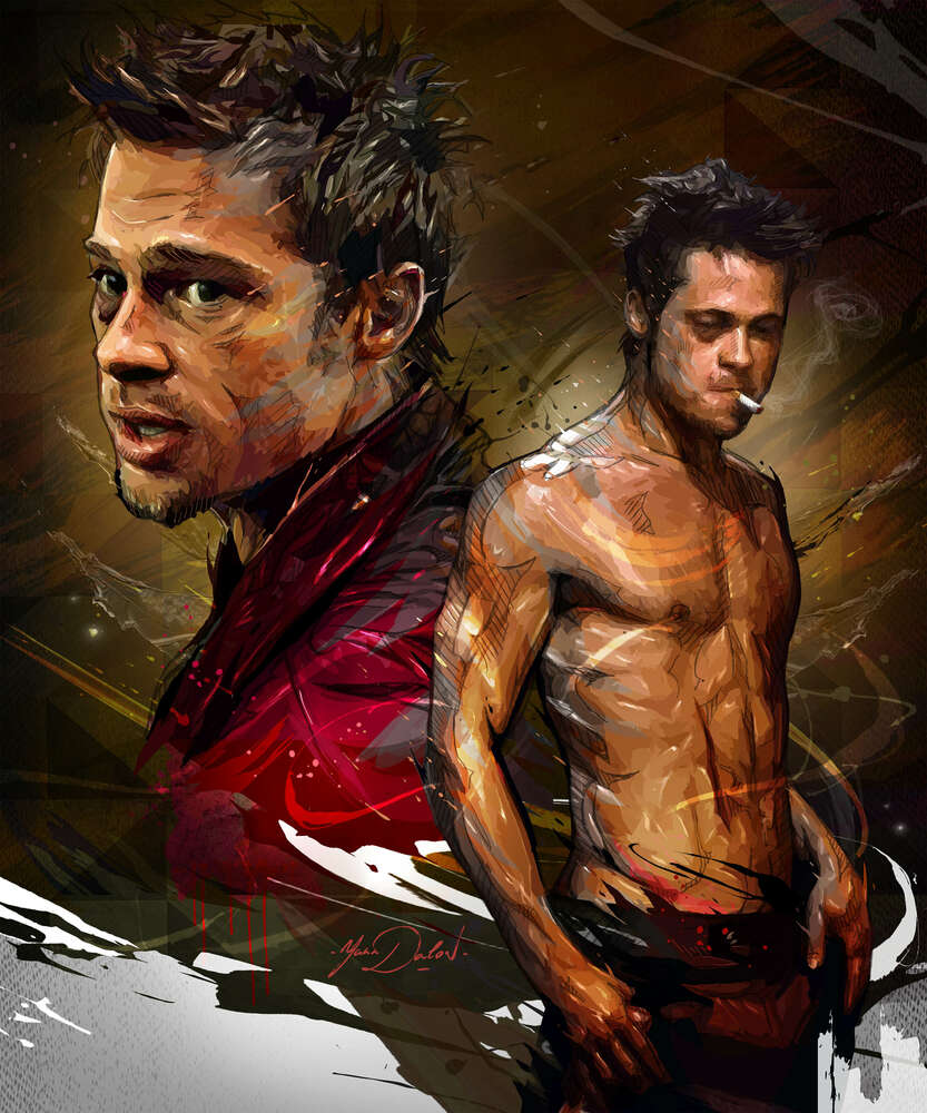 картина-постер Актор Бред Пітт (Brad Pitt) у головній ролі фільму "Бійцівський клуб" (Fight club)