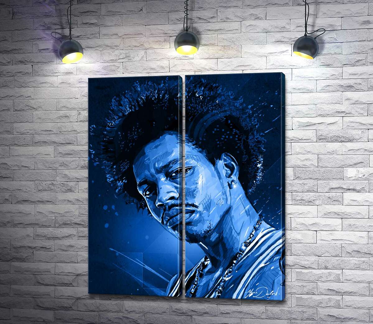 модульная картина Синие оттенки портрета американского гитариста Джими Хендрикса (Jimi Hendrix)