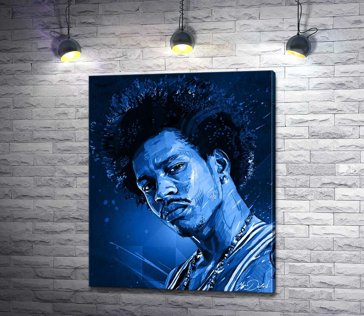 картина Сині відтінки портрету американського гітариста Джимі Гендрікса (Jimi Hendrix)