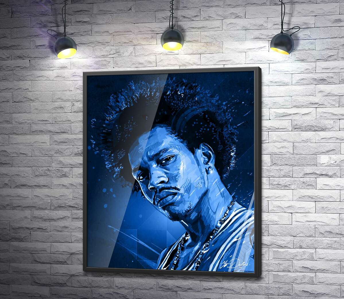 постер Синие оттенки портрета американского гитариста Джими Хендрикса (Jimi Hendrix)