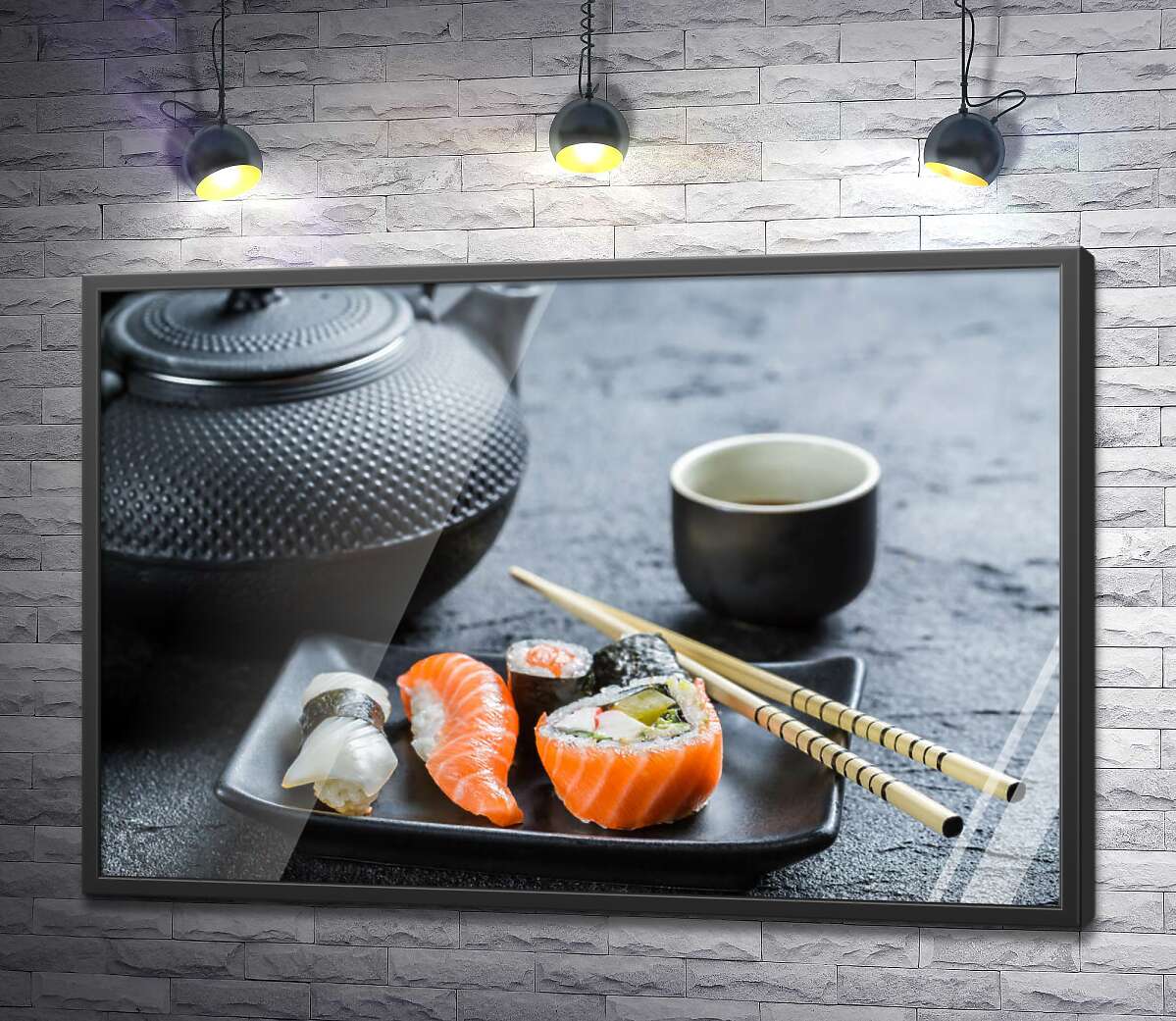 постер Традиції японської кухні: чай поряд із суші та ролами