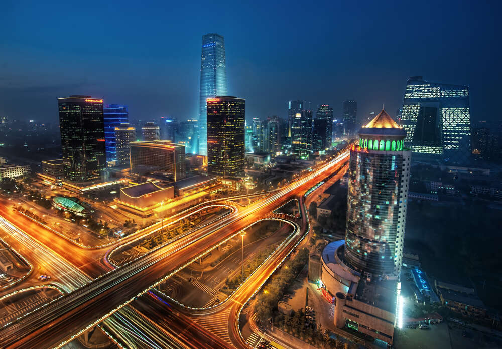 картина-постер Ночной трафик на дорогах Пекина