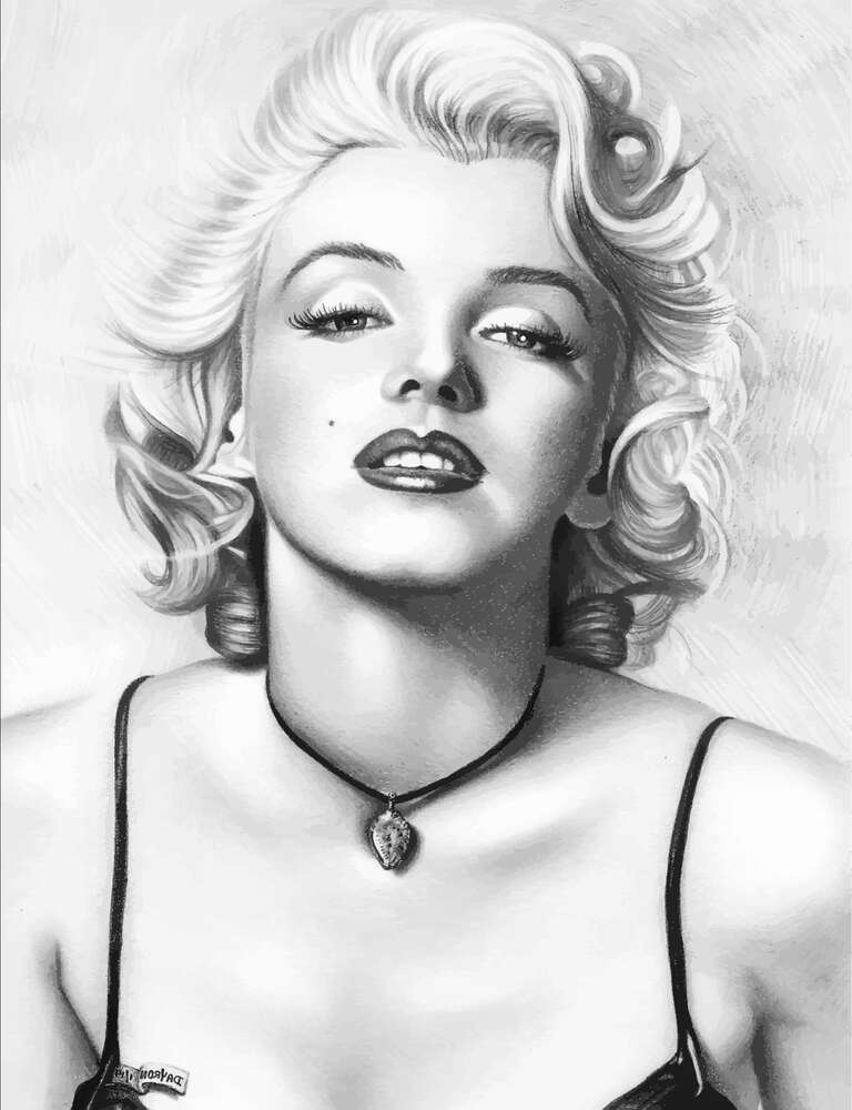 картина-постер Выдающаяся актриса Мэрилин Монро (Marilyn Monroe) с хрупким кулоном на шее
