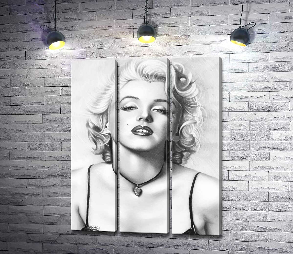 модульная картина Выдающаяся актриса Мэрилин Монро (Marilyn Monroe) с хрупким кулоном на шее (Модуль №2)