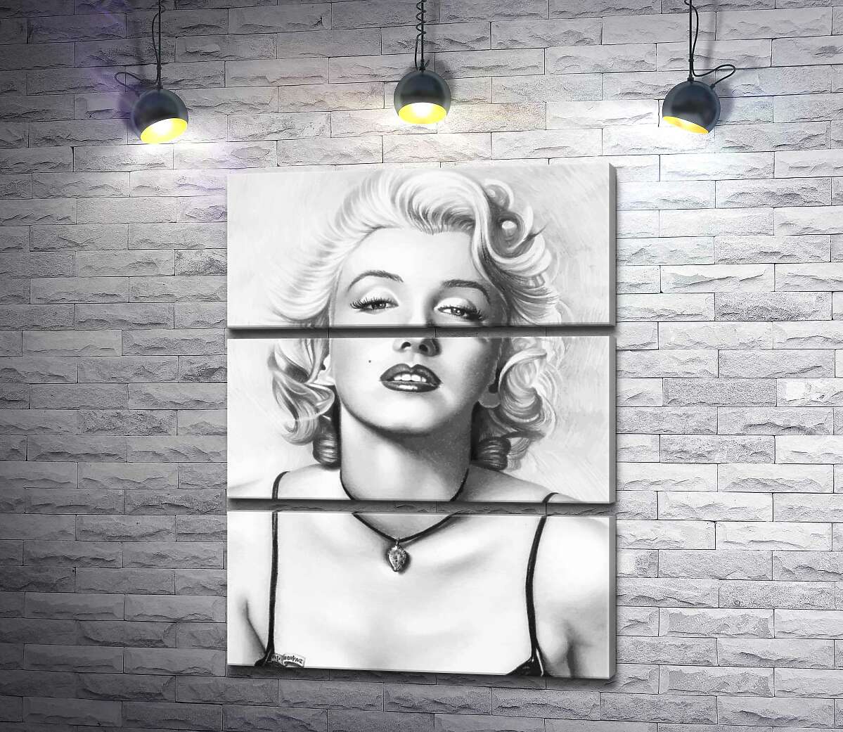 модульна картина Видатна актриса Мерілін Монро (Marilyn Monroe) з тендітним кулоном на шиї (Модуль №15)