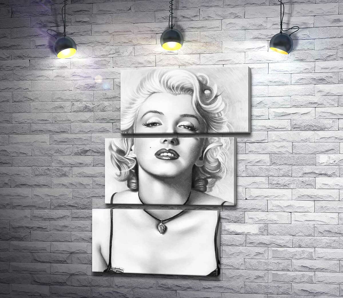 модульна картина Видатна актриса Мерілін Монро (Marilyn Monroe) з тендітним кулоном на шиї (Модуль №17)