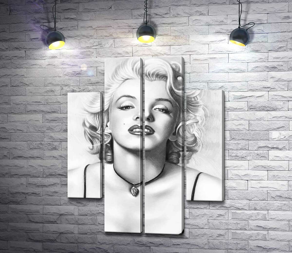 модульная картина Выдающаяся актриса Мэрилин Монро (Marilyn Monroe) с хрупким кулоном на шее (Модуль №20)
