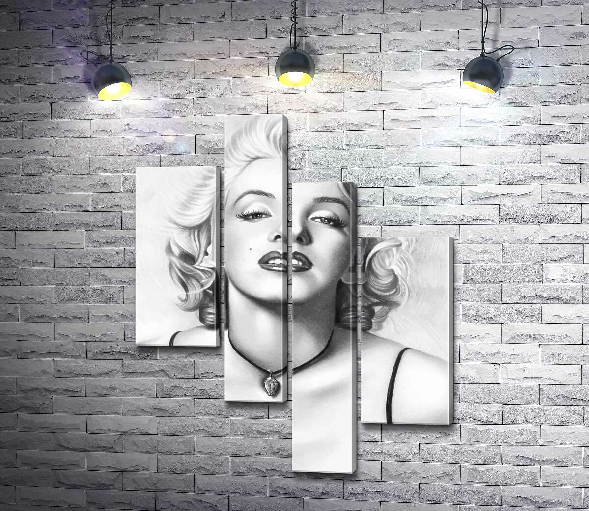 модульна картина Видатна актриса Мерілін Монро (Marilyn Monroe) з тендітним кулоном на шиї (Модуль №21)