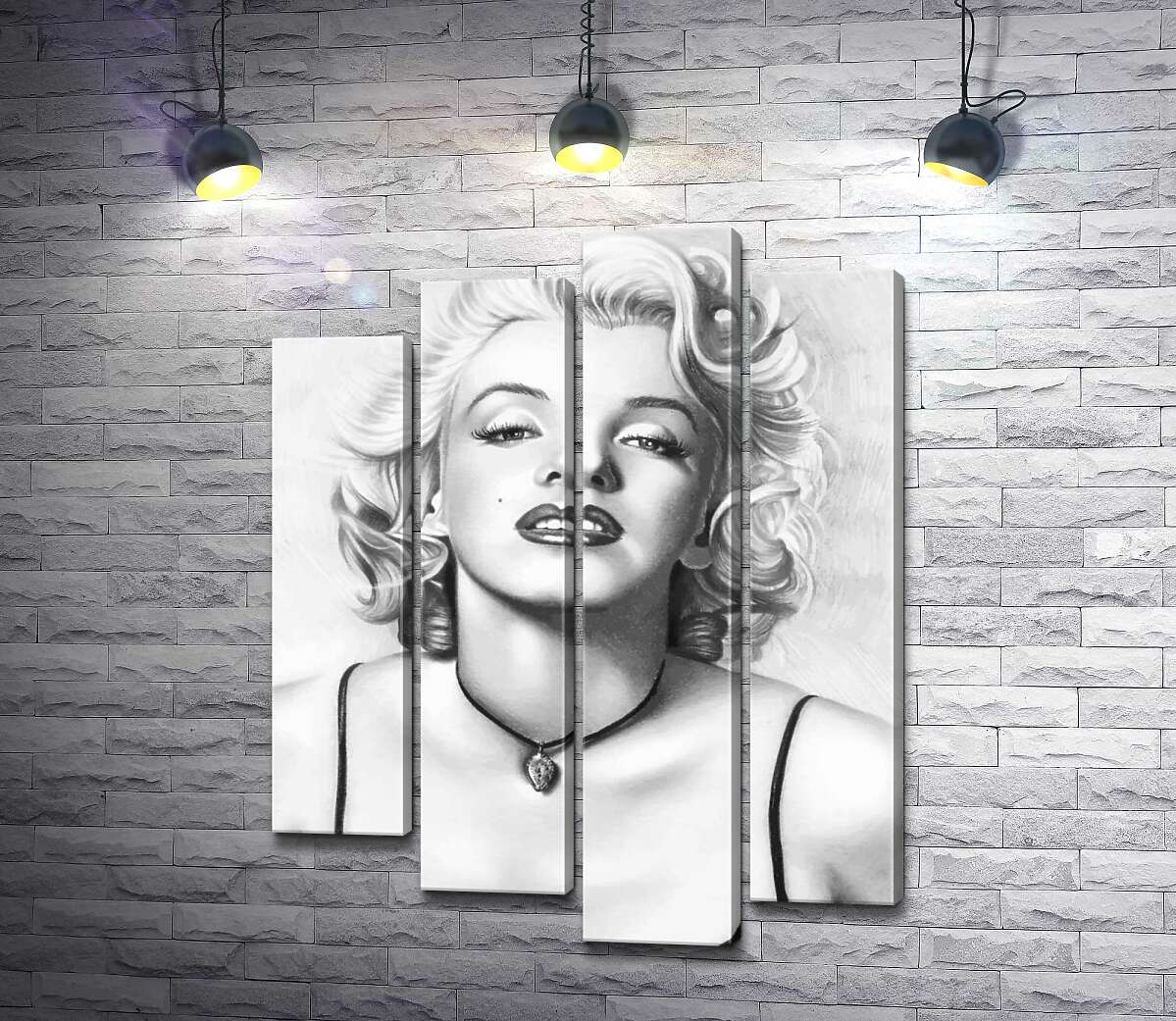 модульная картина Выдающаяся актриса Мэрилин Монро (Marilyn Monroe) с хрупким кулоном на шее (Модуль №3)