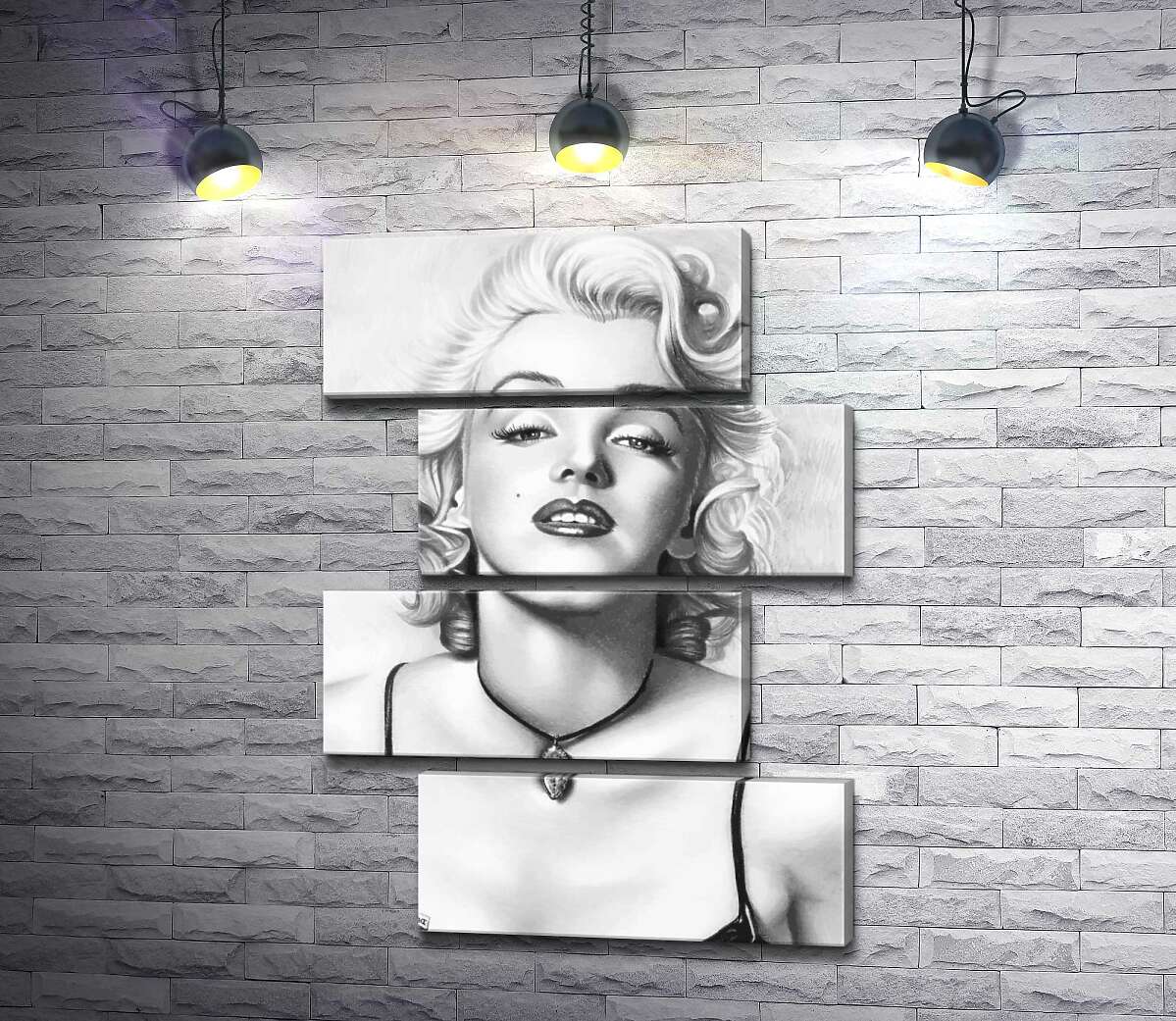 модульна картина Видатна актриса Мерілін Монро (Marilyn Monroe) з тендітним кулоном на шиї (Модуль №23)