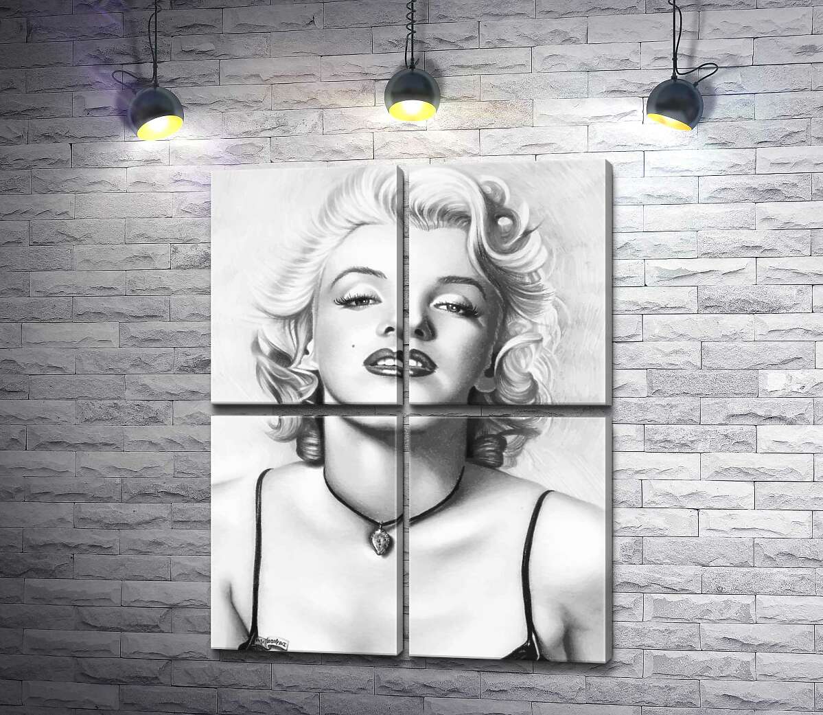 модульная картина Выдающаяся актриса Мэрилин Монро (Marilyn Monroe) с хрупким кулоном на шее (Модуль №25)