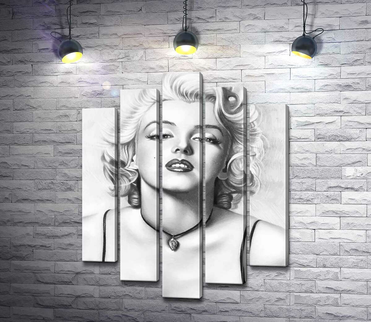 модульная картина Выдающаяся актриса Мэрилин Монро (Marilyn Monroe) с хрупким кулоном на шее (Модуль №4)