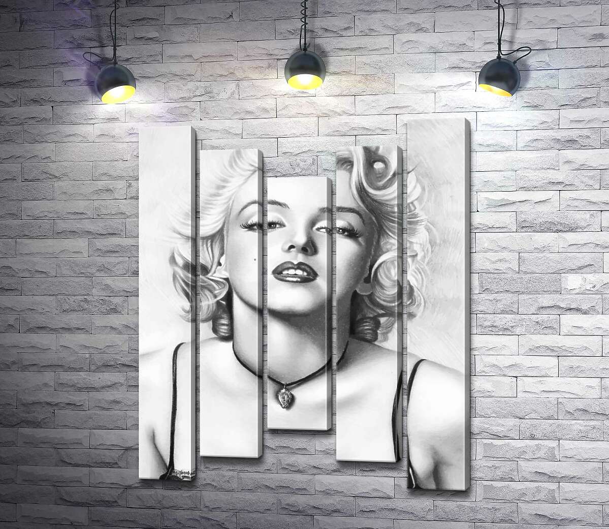 модульна картина Видатна актриса Мерілін Монро (Marilyn Monroe) з тендітним кулоном на шиї (Модуль №27)