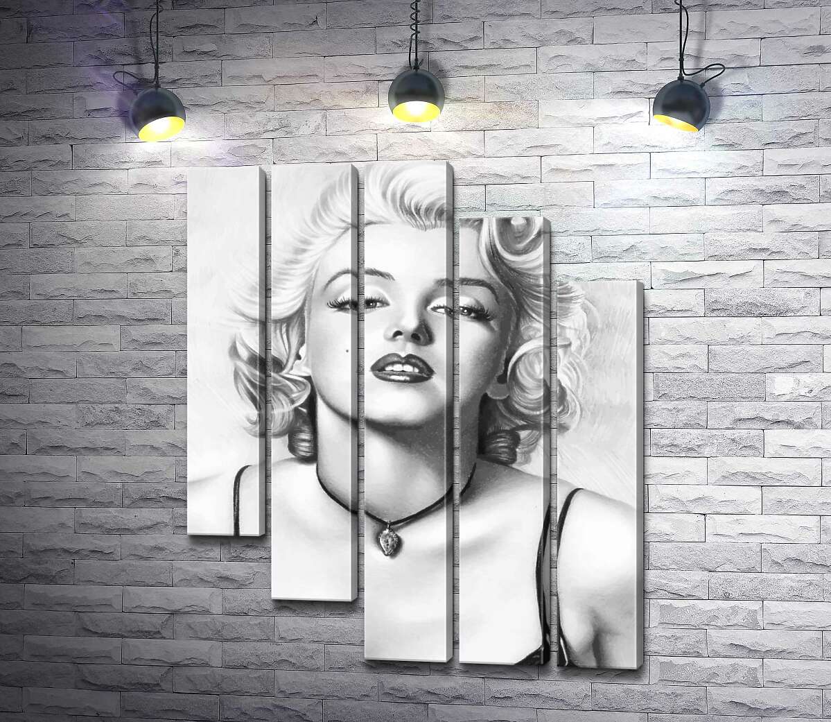 модульна картина Видатна актриса Мерілін Монро (Marilyn Monroe) з тендітним кулоном на шиї (Модуль №28)