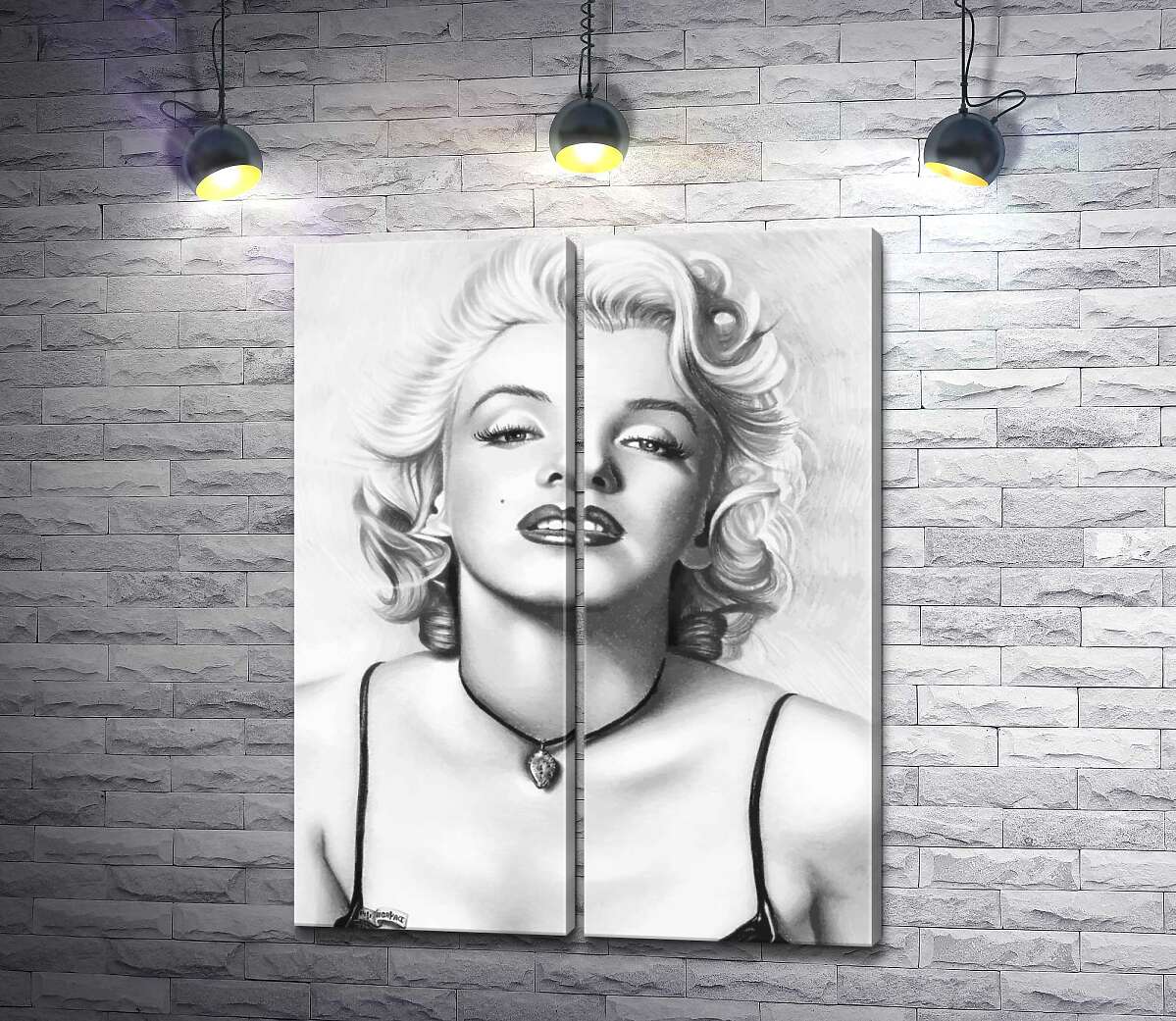 модульная картина Выдающаяся актриса Мэрилин Монро (Marilyn Monroe) с хрупким кулоном на шее