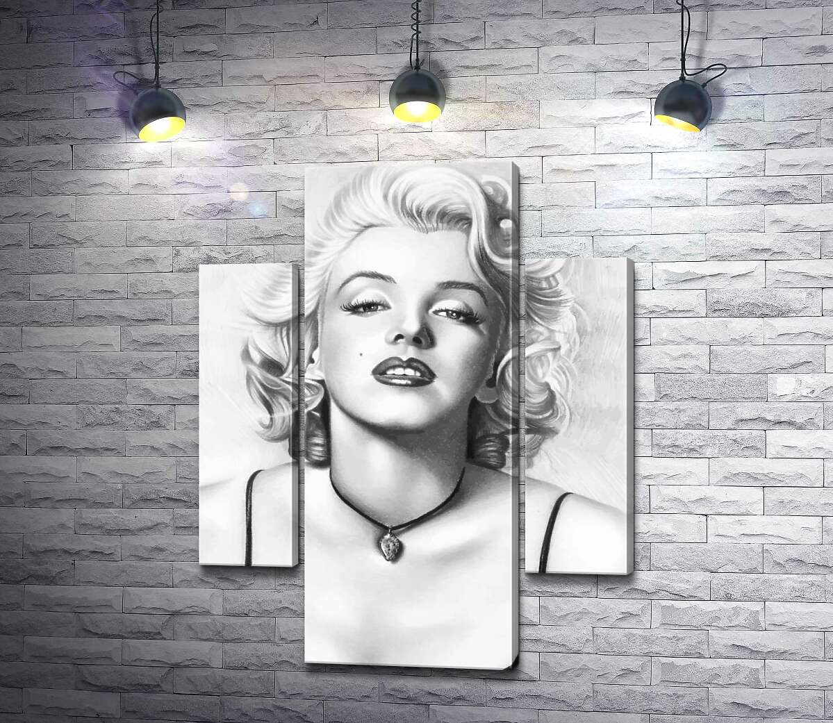 модульна картина Видатна актриса Мерілін Монро (Marilyn Monroe) з тендітним кулоном на шиї (Модуль №5)