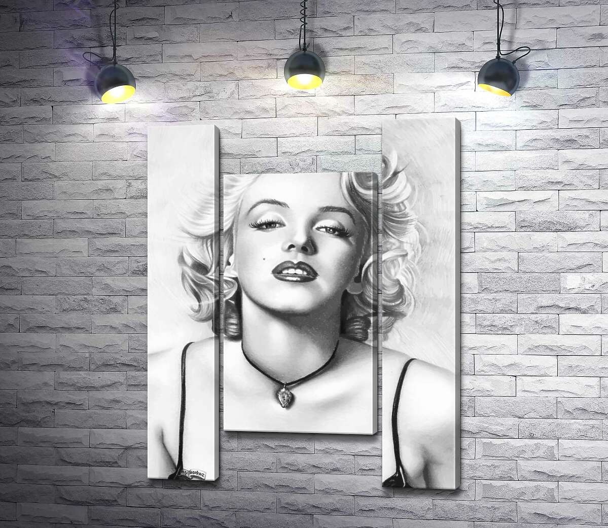 модульная картина Выдающаяся актриса Мэрилин Монро (Marilyn Monroe) с хрупким кулоном на шее (Модуль №11)