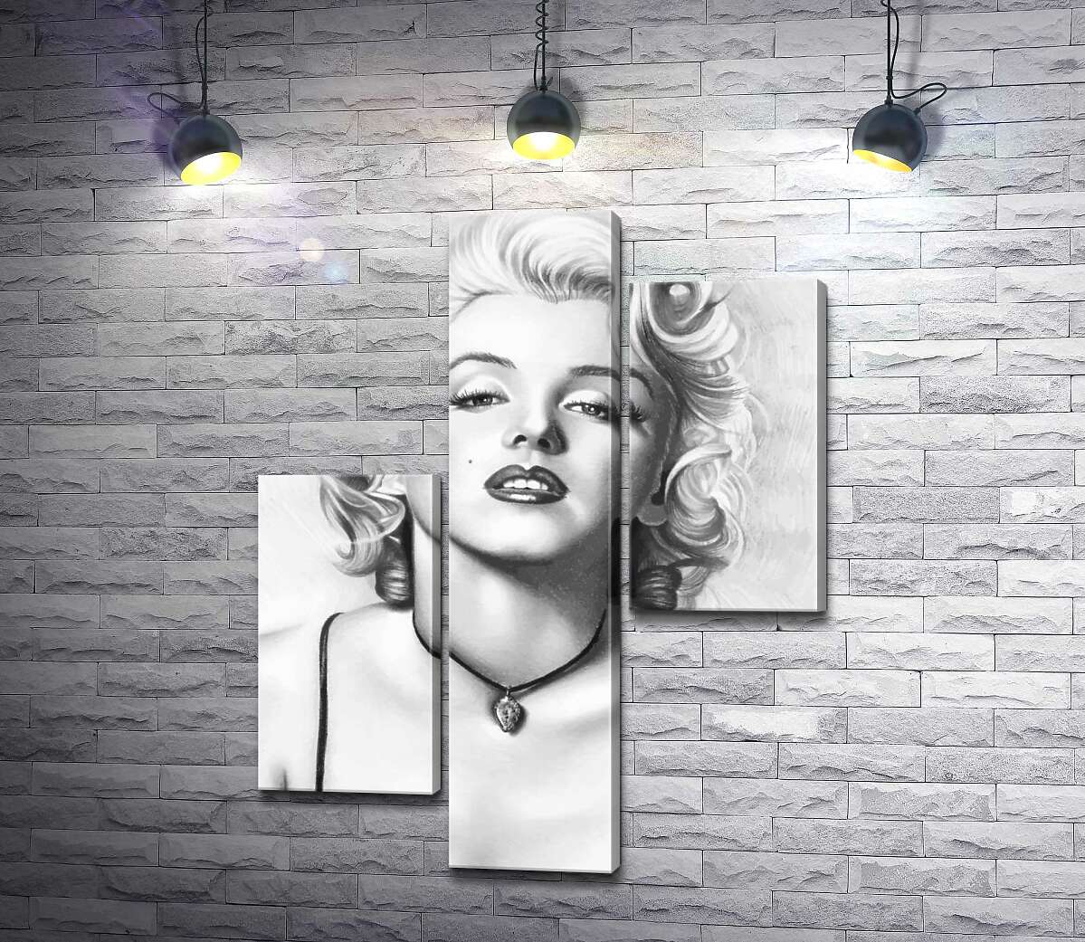 модульна картина Видатна актриса Мерілін Монро (Marilyn Monroe) з тендітним кулоном на шиї (Модуль №12)