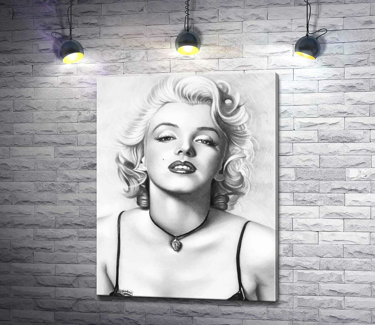 картина Видатна актриса Мерілін Монро (Marilyn Monroe) з тендітним кулоном на шиї