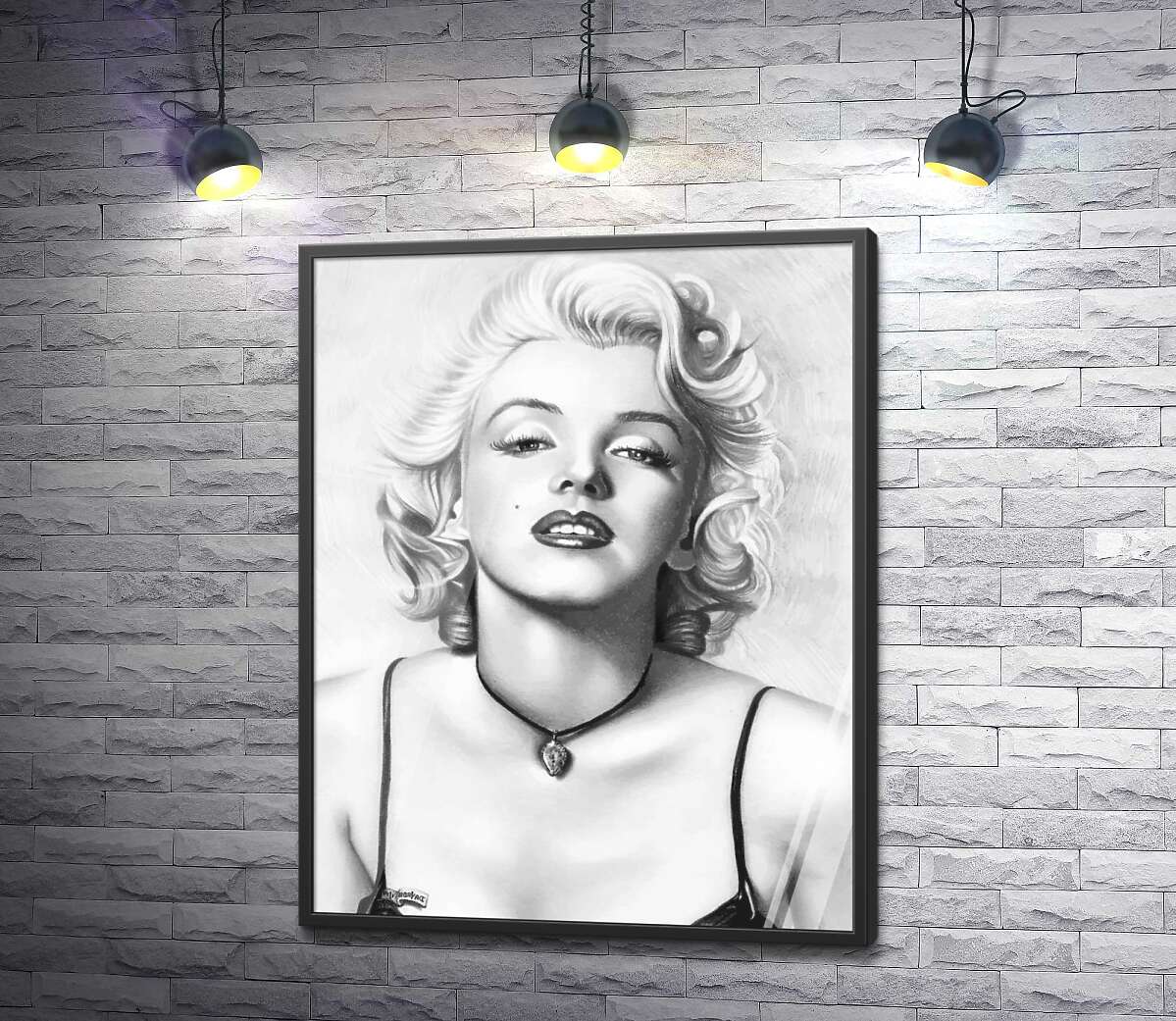 постер Видатна актриса Мерілін Монро (Marilyn Monroe) з тендітним кулоном на шиї