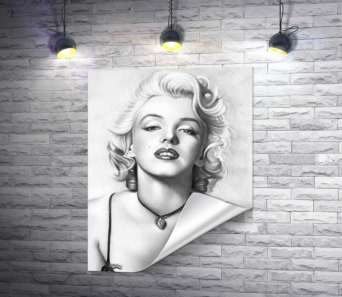 друк Видатна актриса Мерілін Монро (Marilyn Monroe) з тендітним кулоном на шиї