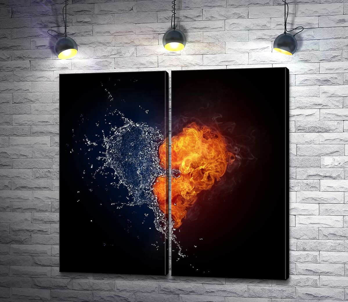 модульная картина Непобедимая любовь: сердце из огня и воды