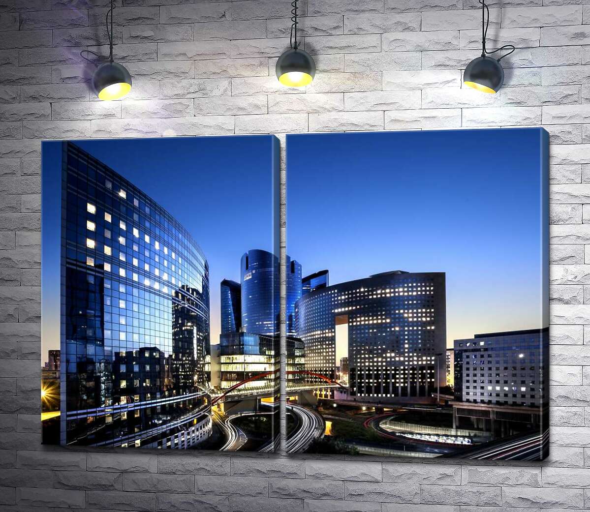 модульная картина "Парижский Манхэттен" (La Défense) в вечерних сумерках