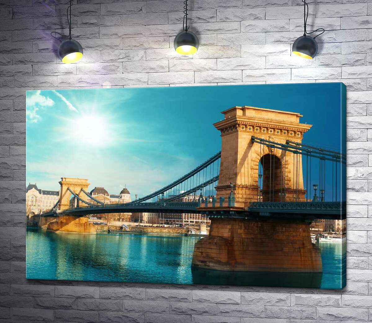 картина Классическая изысканность цепного моста Сечени (Széchenyi lánchíd) над глубоководным Дунаем