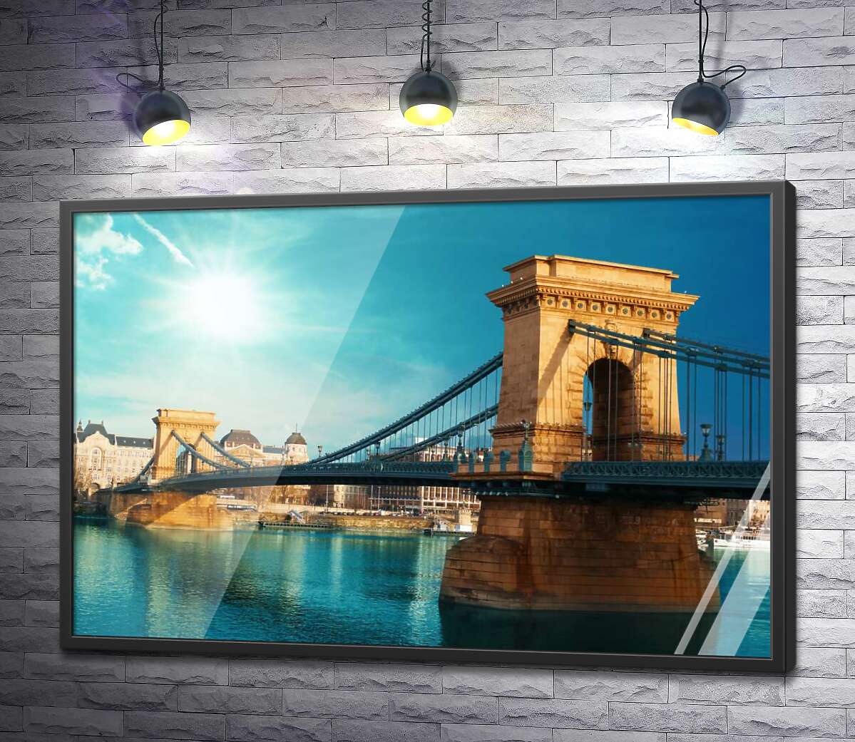 постер Классическая изысканность цепного моста Сечени (Széchenyi lánchíd) над глубоководным Дунаем