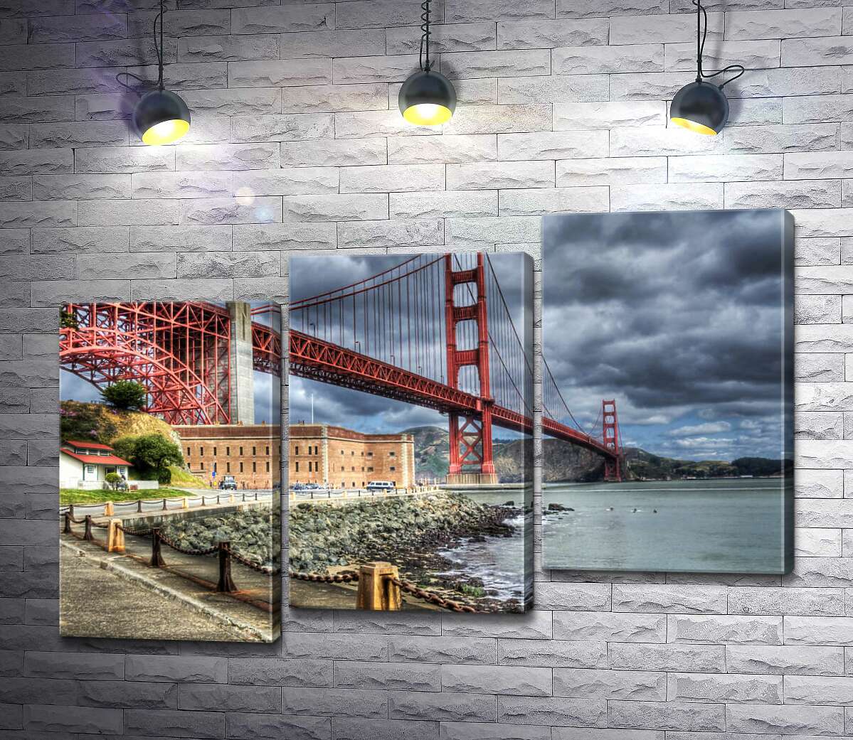 модульна картина Багряний міст "Золоті ворота" (Golden Gate Bridge) впирається в грозові хмари (Модуль №14)