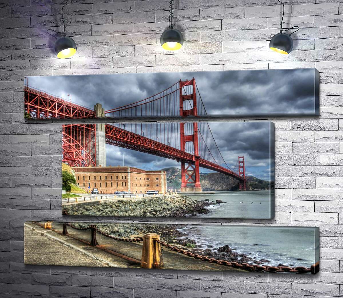 модульная картина Багровый мост "Золотые ворота" (Golden Gate Bridge) упирается в грозовые тучи (Модуль №18)