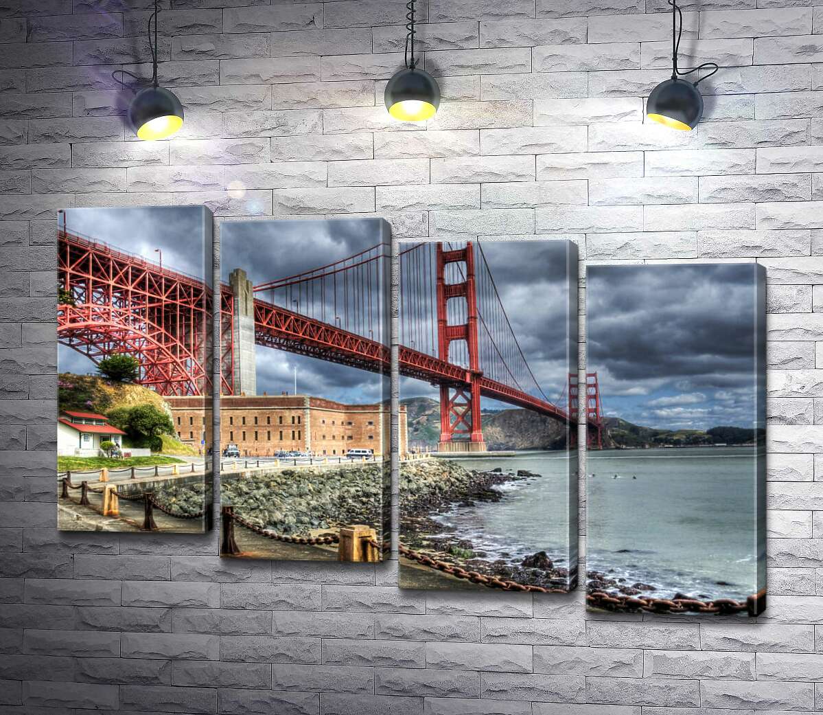 модульная картина Багровый мост "Золотые ворота" (Golden Gate Bridge) упирается в грозовые тучи (Модуль №19)
