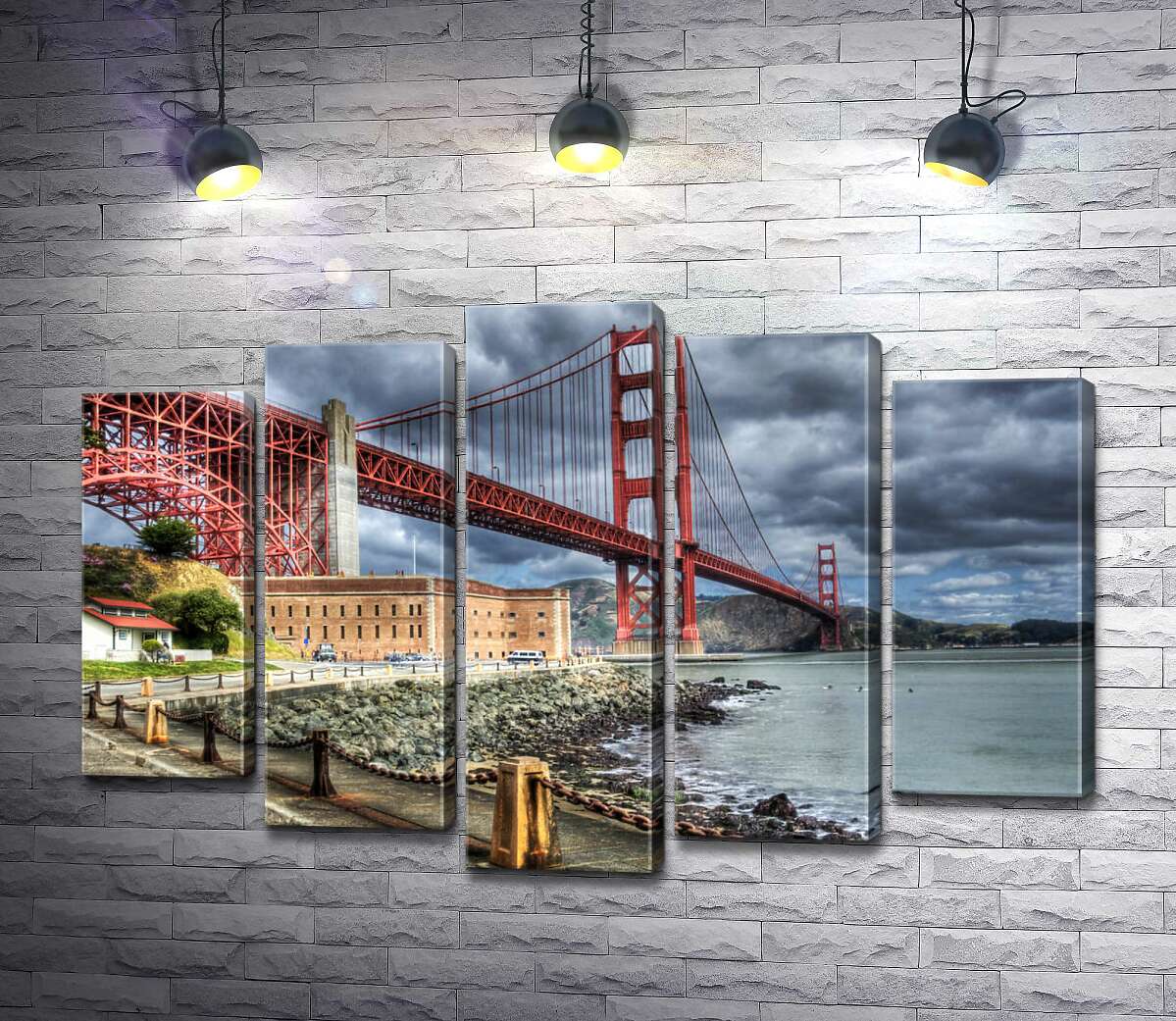 модульная картина Багровый мост "Золотые ворота" (Golden Gate Bridge) упирается в грозовые тучи (Модуль №4)