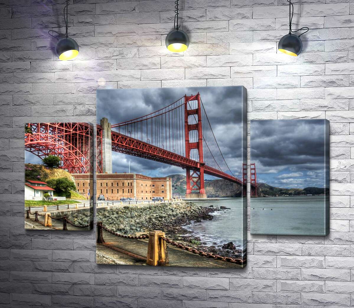 модульная картина Багровый мост "Золотые ворота" (Golden Gate Bridge) упирается в грозовые тучи (Модуль №5)